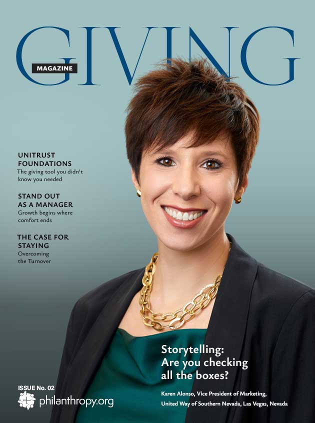GIVING magazine, Karen Alnso on Cover, United Way Las Vegas, AFP Chapter President