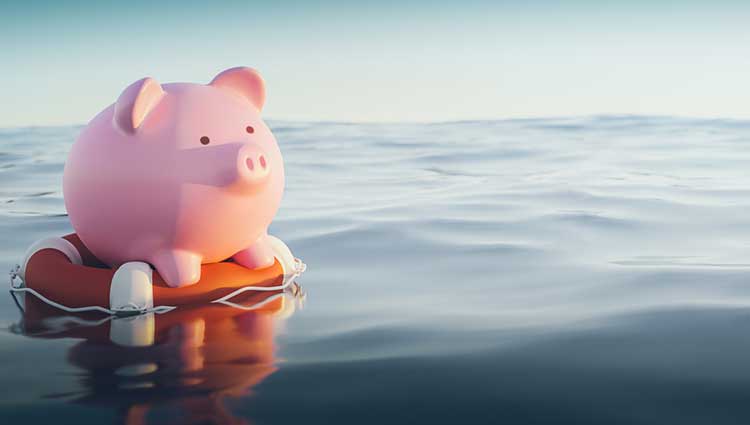 Piggy Bank Floating Safely On Raft Depicting Security