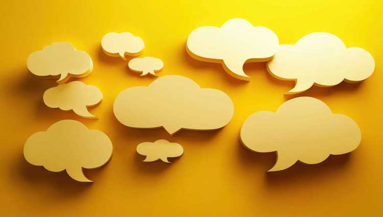 Yellow speech bubbles representing groupthink or isolation in the fundraising world.